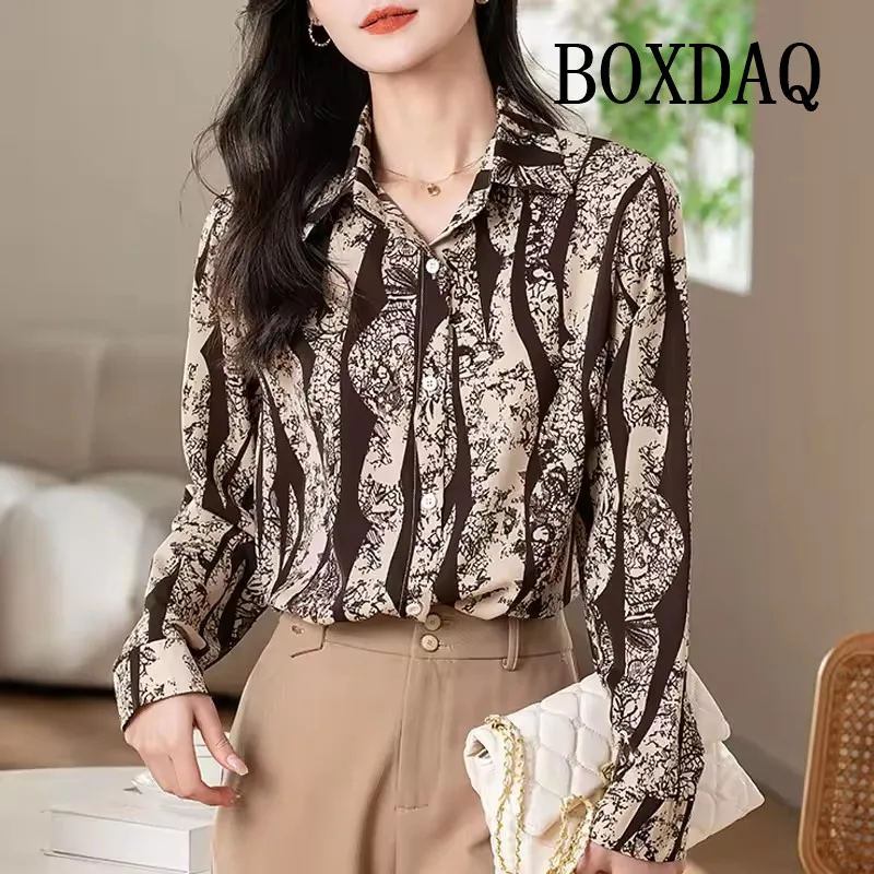 

Новая женская рубашка с длинным рукавом и отложным воротником, модная рубашка в полоску, блузка, женские топы, блузка, рубашки Blusas Para Mujer, осень 2023 г.