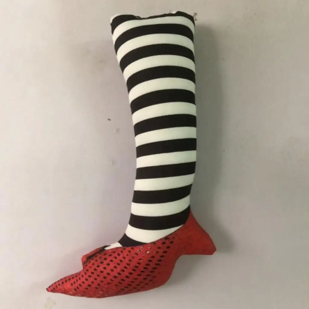 Wicked Witch Legs Halloween Prop Red Shoes for Haunted House Party Porch Decoration Cotton Material Novelty Stripe Pattern view 5