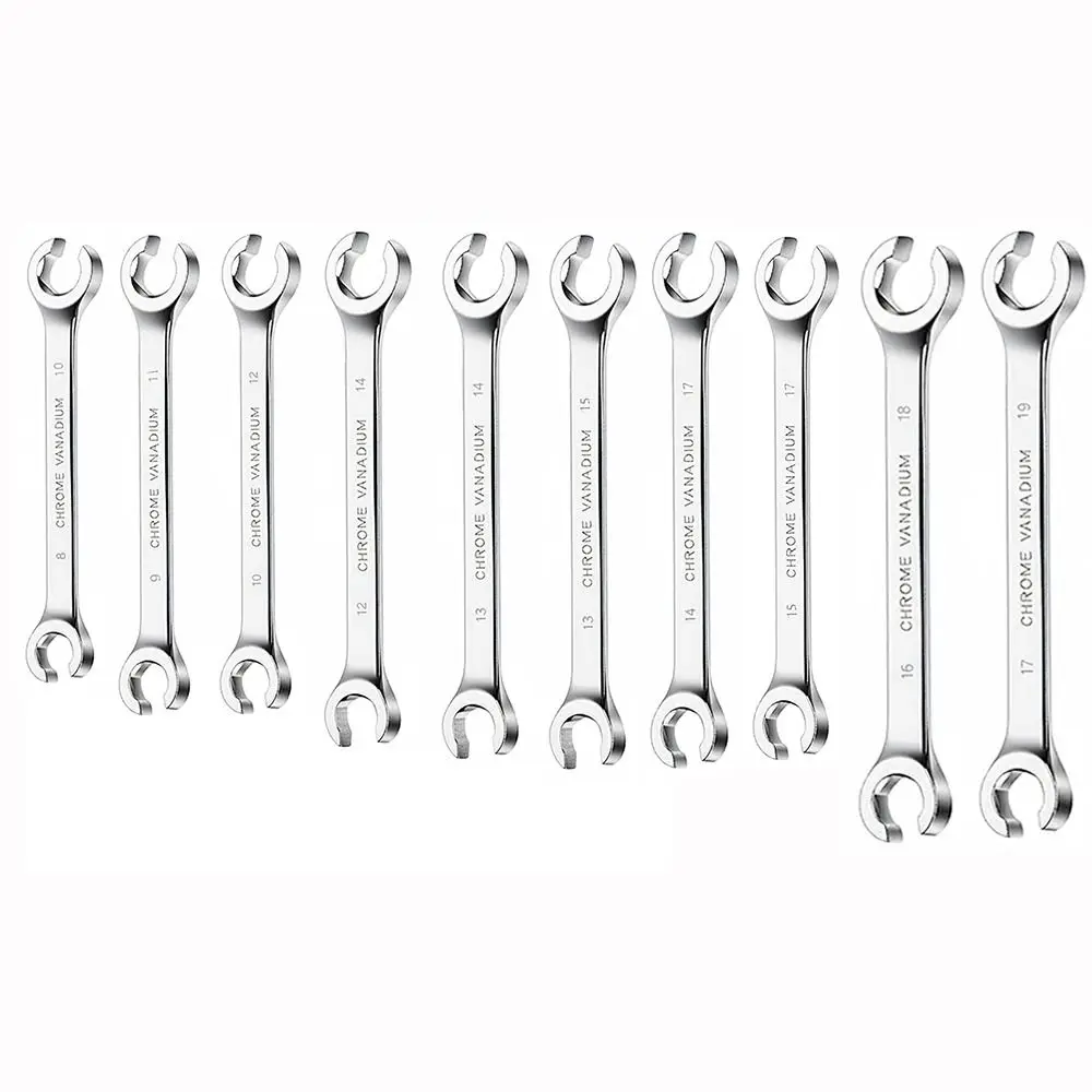 Clé à écrous évasée 8-19 mm, finition miroir, clé à anneau ouvert pour conduites de frein, double tête, clé à couple élevé pour réparation automobile