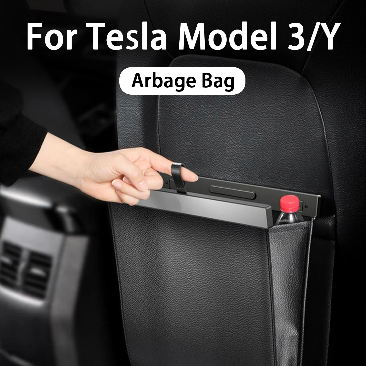 

For Tesla Model Y Model 3 Auto Garbage Bag Magnetic Adsorption Trash Can Leak-proof Car Seat Organizer Hanging Leather Storage