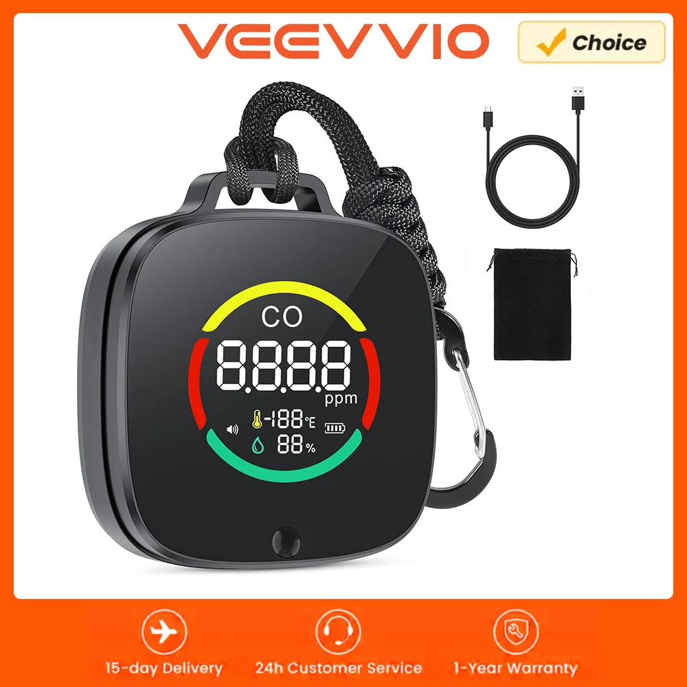 

Portable Carbon Monoxide Detectors, 3-in-1 CO Detector Travel Size with Temp/Humidity, Custom Alarm Thresholds