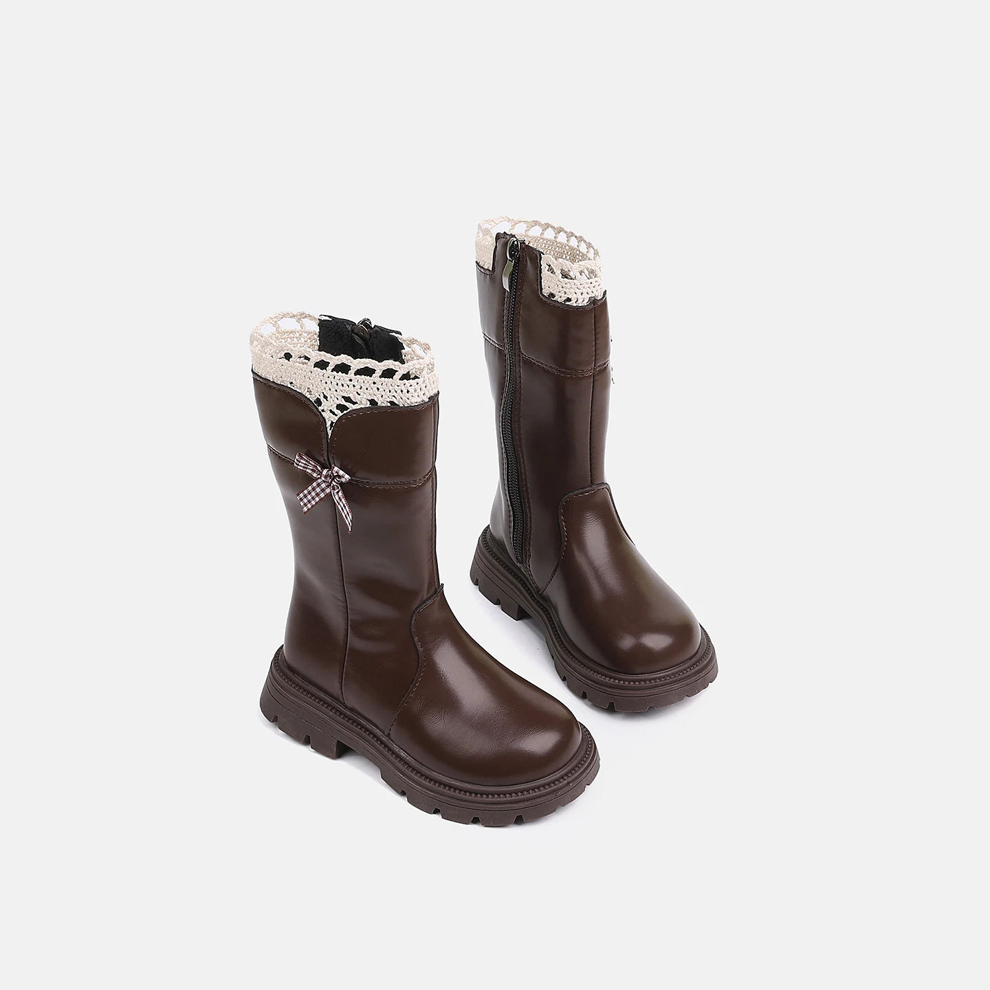 Little Kids Metal Buckle Mid-Calf Boots, Glossy PU Inner Zipper Thick Sole Retro Motorcycle Boots