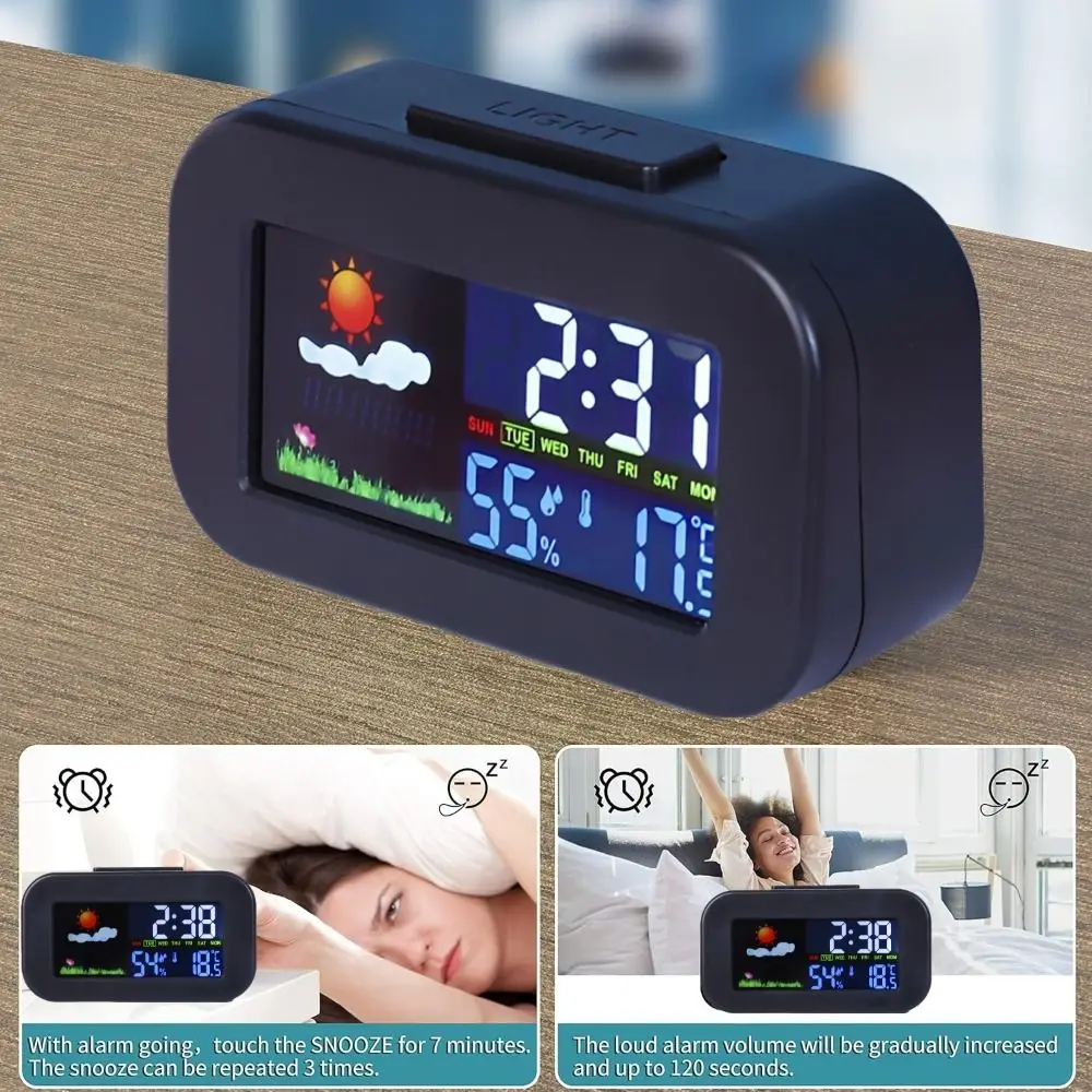 Back Light Display Screen Weather Station Clock Large Screen Color Display Temperature Humidity Monitor Brightly Colored