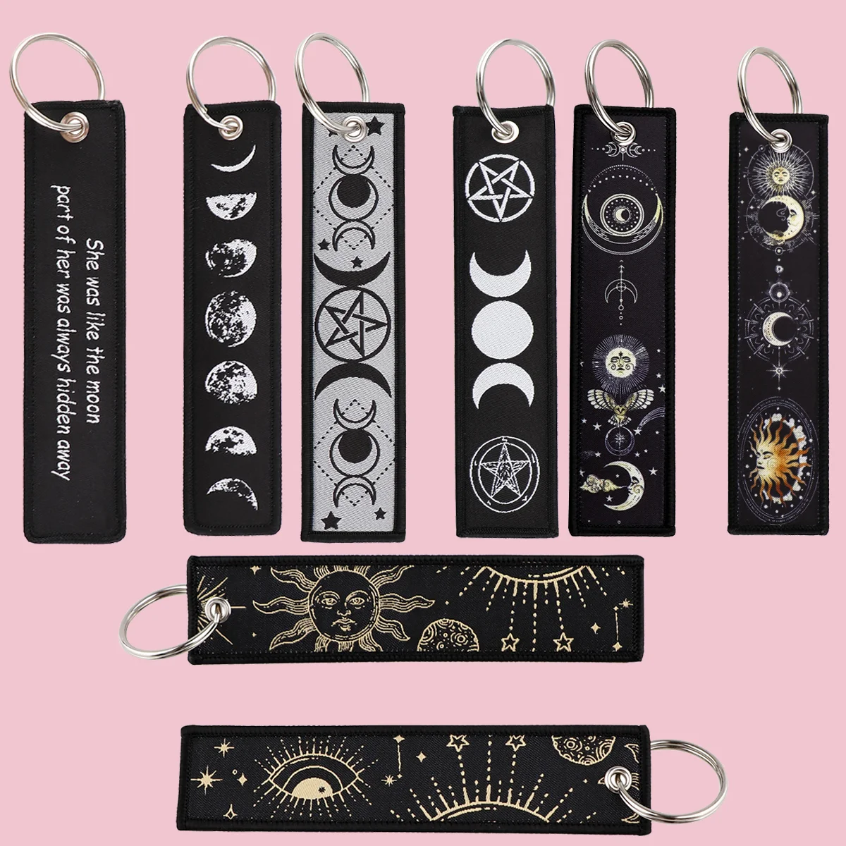 

Mix 4pcs/set Lunar Eclipse Embroidery Keychain Moon Key Tag For Motorcycles Cars Backpack Chaveiro Fashion Keys Accessories Gift