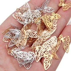 50 unids/lote de accesorios de mariposa hueca de hierro, cuentas de decoración del hogar DIY para fabricación de joyas, producción de accesorios para el cabello