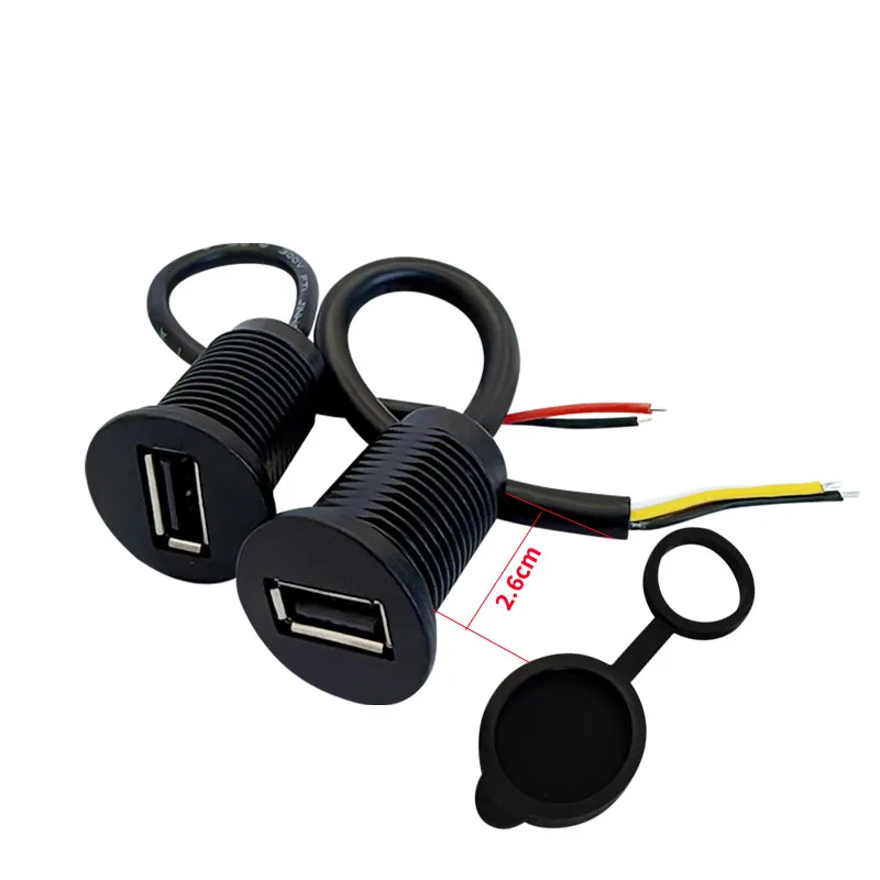 USB Threaded Female Power Socket, 2-Pin and 4-Pin Waterproof Connectors, USB 2.0 Interface Charger, Car Socket