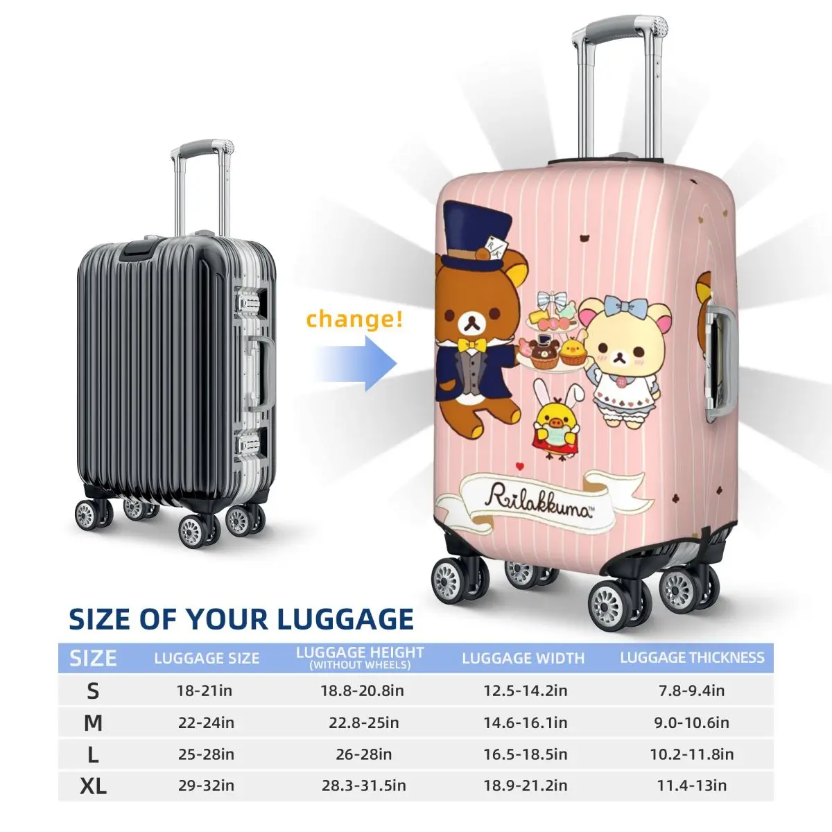 غطاء حقيبة Rilakkuma الكرتوني على شكل دب على شكل حيوان رحلة الرحلات البحرية والعطلات وحقيبة الأمتعة الممتعة