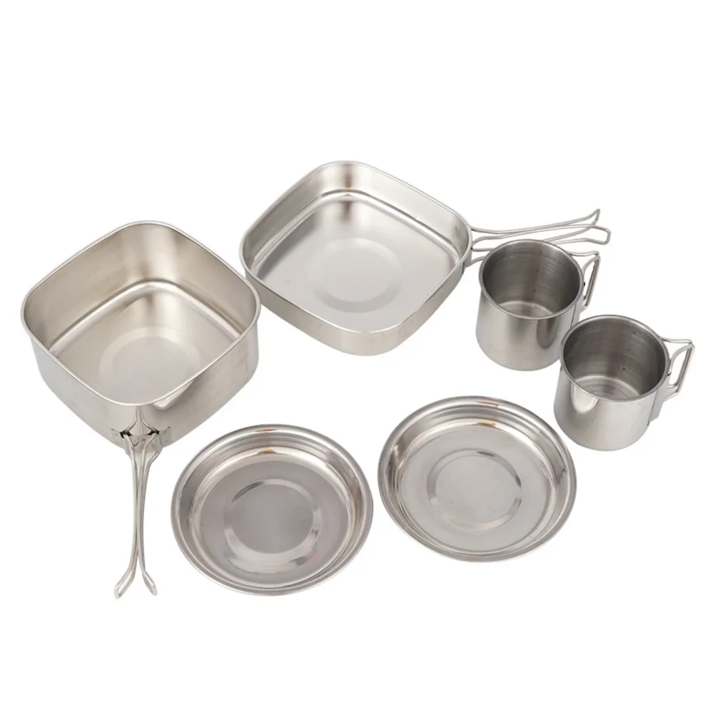 1 مجموعة الفولاذ المقاوم للصدأ التخييم تجهيزات المطابخ المحمولة خفيفة الوزن الظهر مجموعة الطبخ وعاء عموم لوحات الكؤوس في الهواء الطلق #3