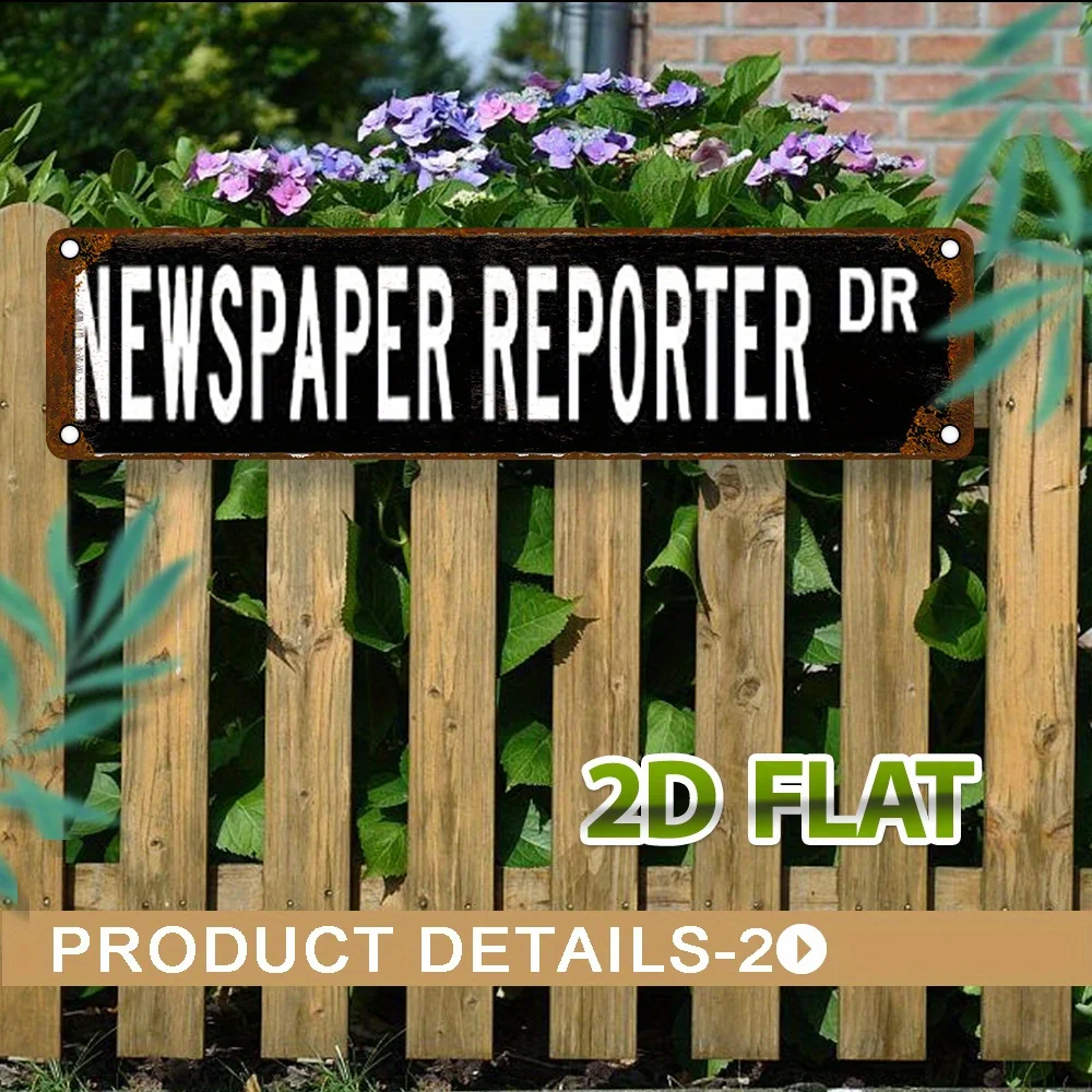 2D Flat - Vintage Newspaper Reporter Metal Sign | Wall Decor, Retro Aluminum Plate with HD Print, Nostalgic And Modern Design