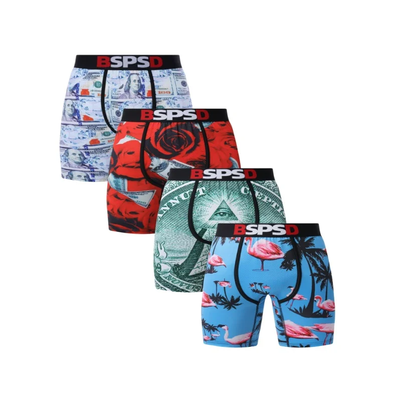 4 قطعة الرجال الملابس الداخلية الملاكمين مثير تنفس رجل boxershort موضة طباعة الرجال سراويل السروال رجل الملاكمين ملخصات جذوع #5