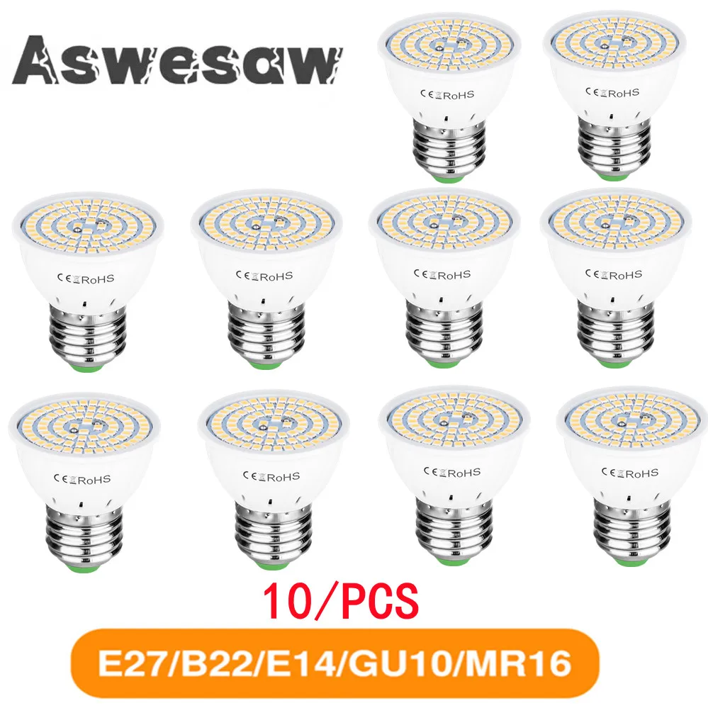 

10pcs GU10 LED E27 Lamp E14 Spotlight Bulb 48 60 80leds lampara 220V GU 10 bombillas led MR16 gu5.3 Lampada Spot light B22