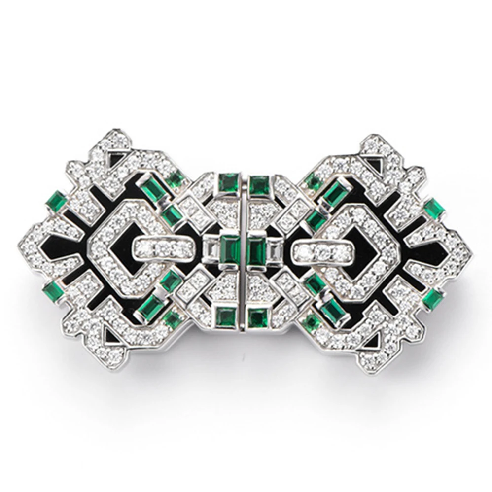 Wuiha Vintage 925 Sterling Sliver Emerald High Carbon Diamond Gemstone Brooch Brooches Collar Clip Corsage Cocktail Fine Jewelry image 2