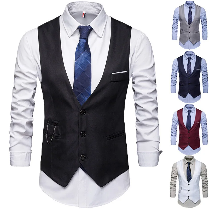 Solid Lapel Vest Men's British Slim Plus Size Sleeveless Casual Top