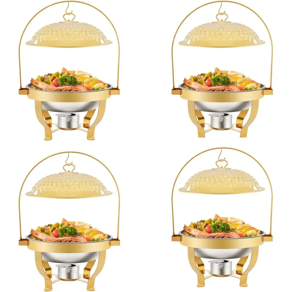 

Набор из 4 подвесных блюд из нержавеющей стали с крышкой, подогреватель для шведского стола на 6,3 литра, сервер золотого тона для вечеринок и ресторанов, Dis