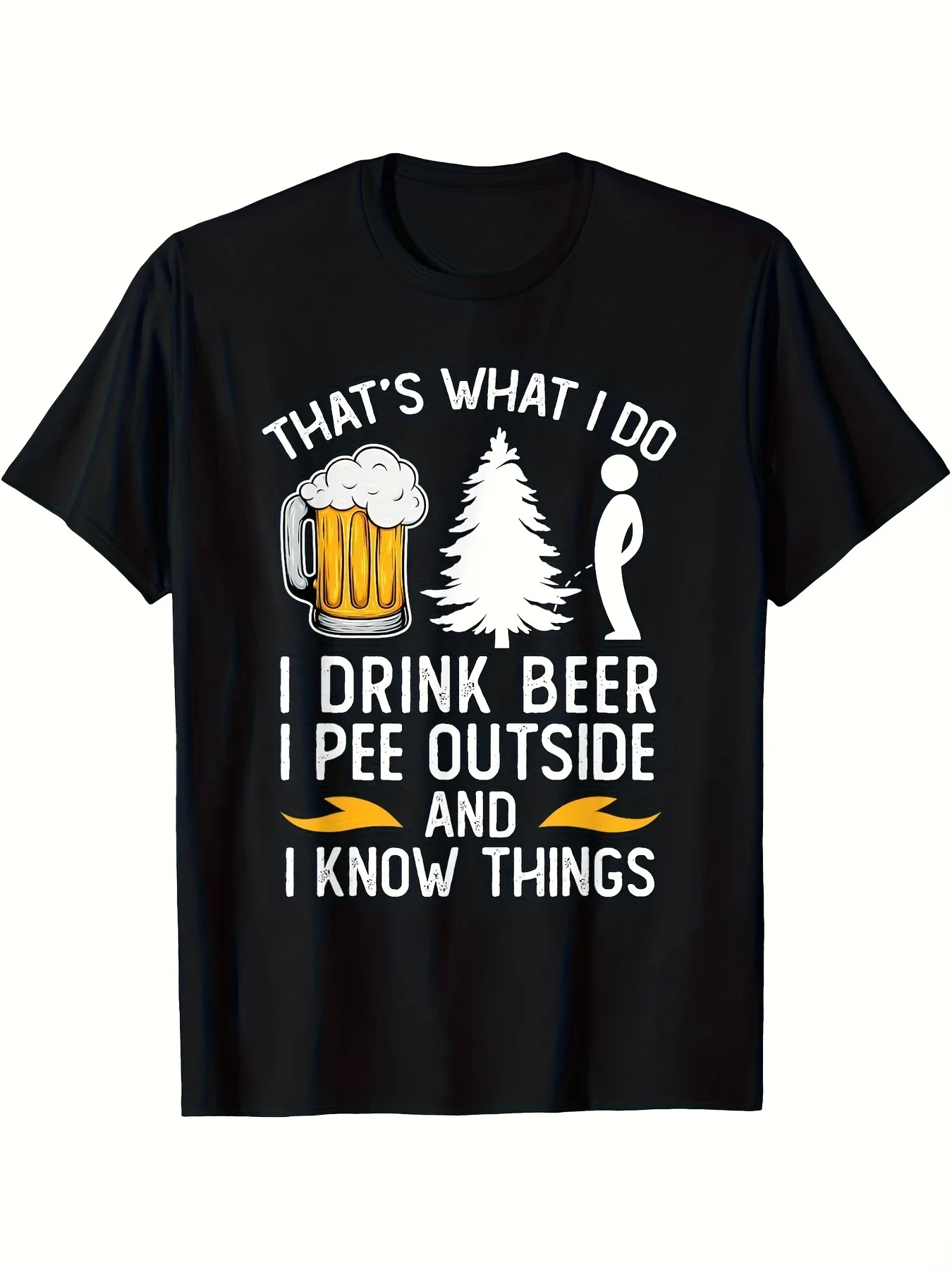 2026 Top PickLocalFunny Beer Drinking T-Shirt - Slogan : C'est ce que je fais, je bois de la bière, je fais pipi à l'extérieur, je sais des choses, avec motif tasse de bière et arbre C