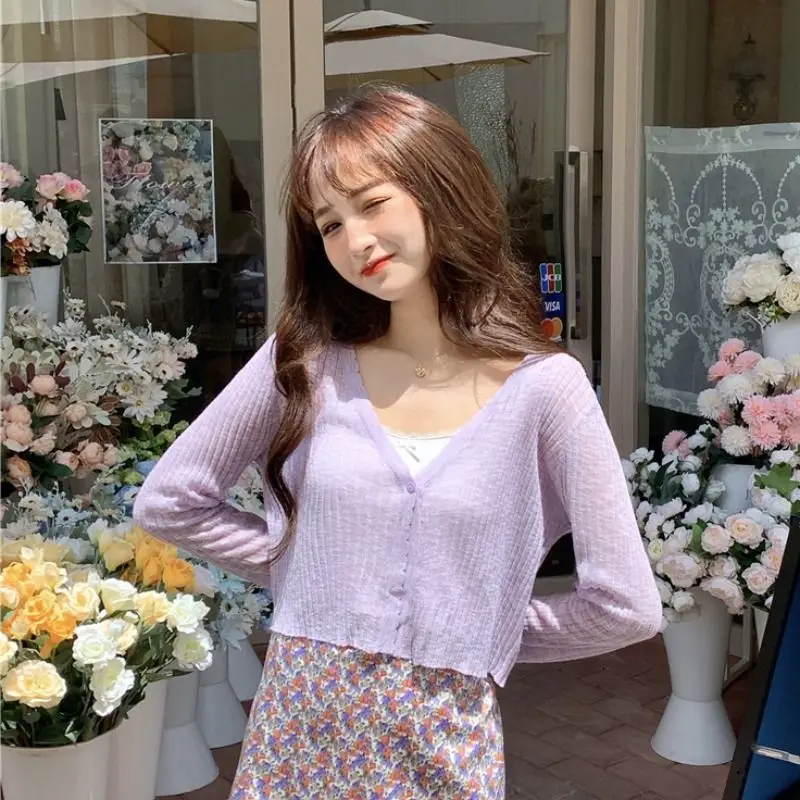 Dames gebreid ort Svel vest dunne zomer Faion zonbescherming airconditioning bovenkleding lang Sve Jaet