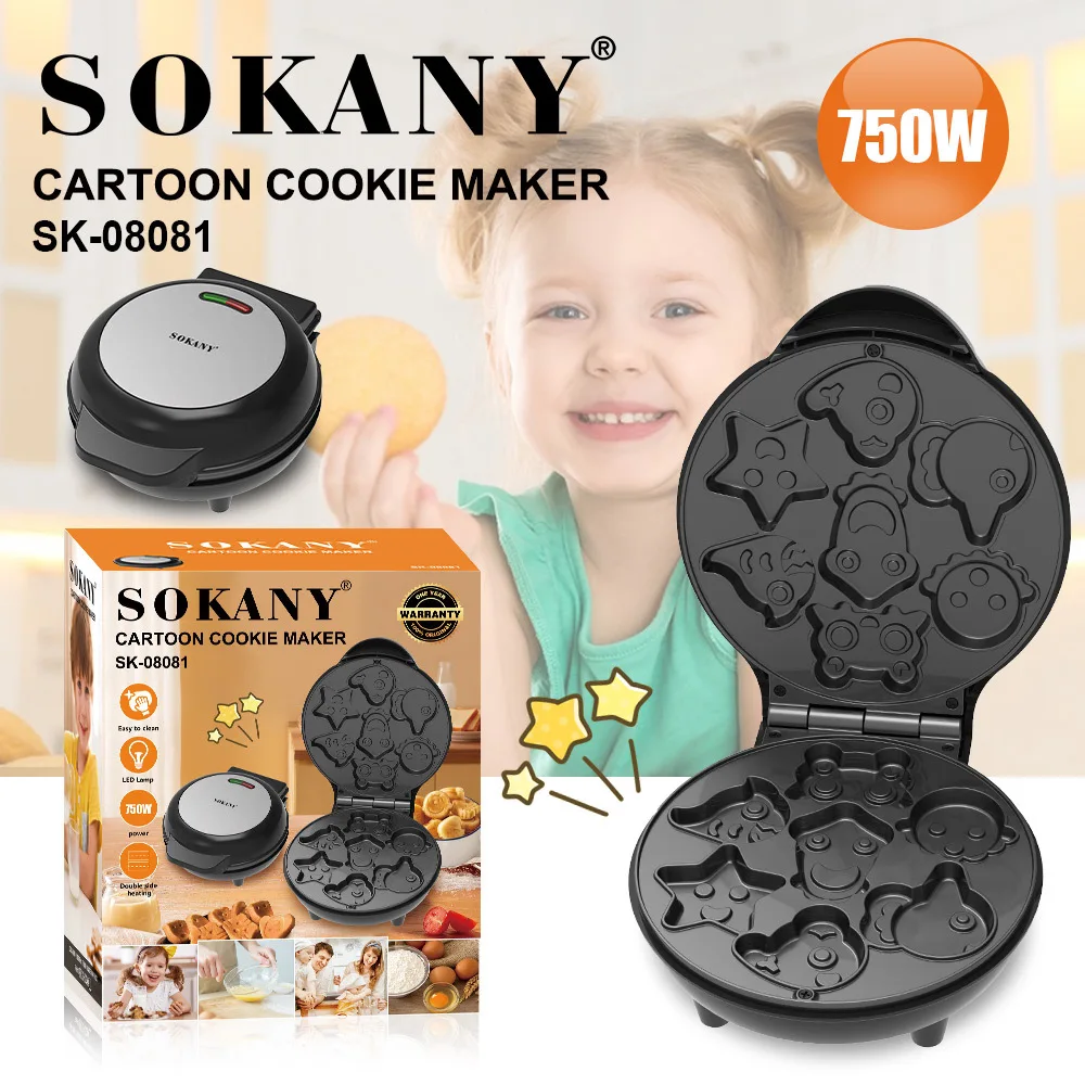 Electric Cake Machine Cartoon Cookie Maker 7 Pan Non-stick Coat Baking Biscuit Breakfast Machine For Kids Snacks 220-240V