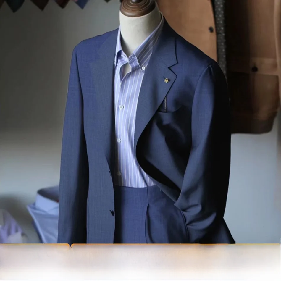 

Высококачественный шерстяной мужской деловой повседневный костюм, весенний сезон, двубортный однобортный однобортный костюм с плоским воротником, официальная одежда