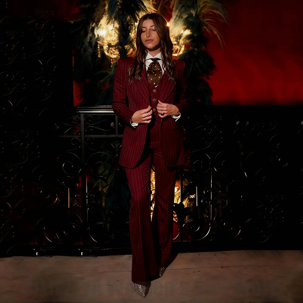 

Women's Striped Suit 3 Piece Peak Lapel One Button Outfit Formal Office Party Elegant Long Sleeves Premium Casual Daily Suits