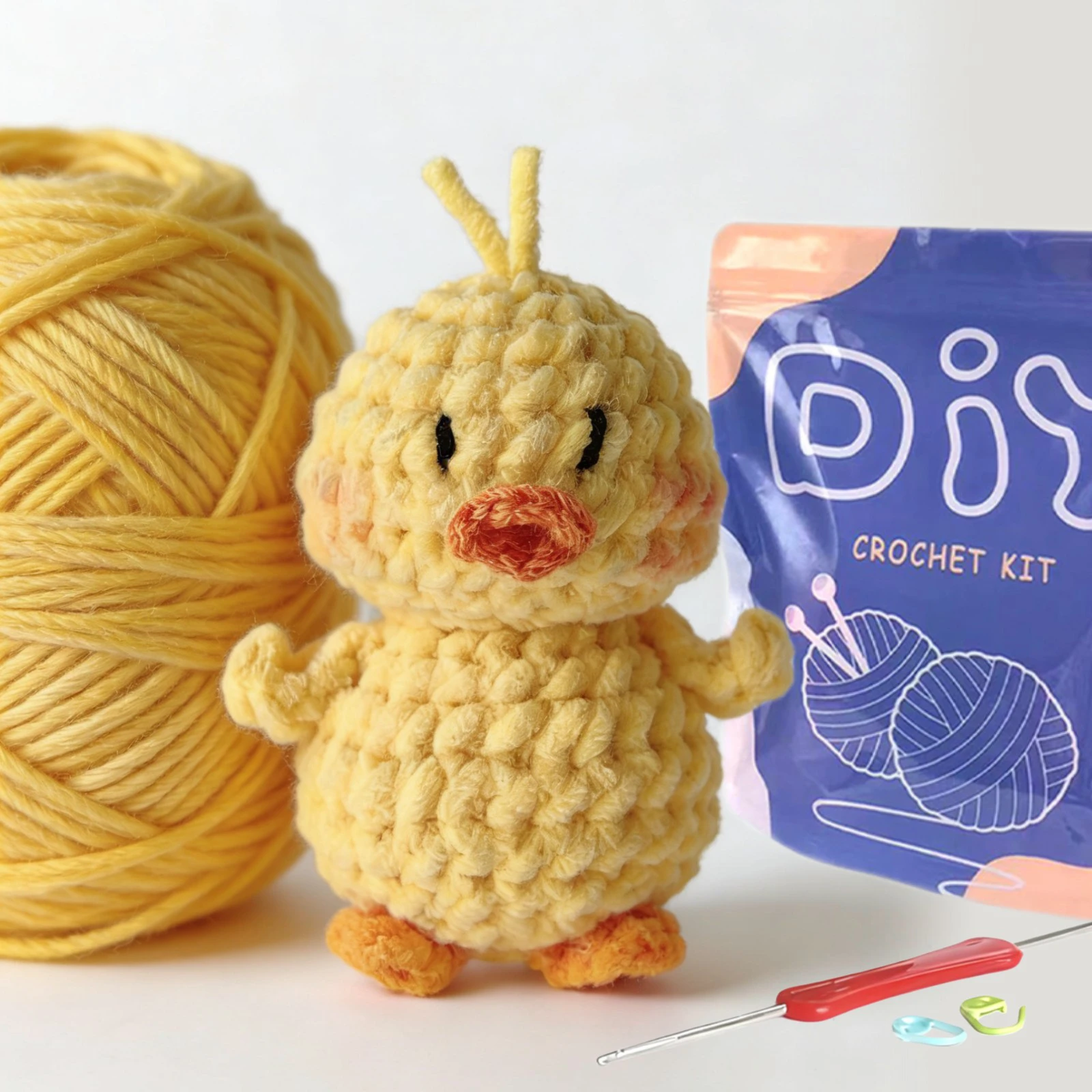 Kit de ganchillo para patito, juego de ganchos de ganchillo DIY con manual de instrucciones y video de enseñanza (accesorios en colores aleatorios), 1 ud.