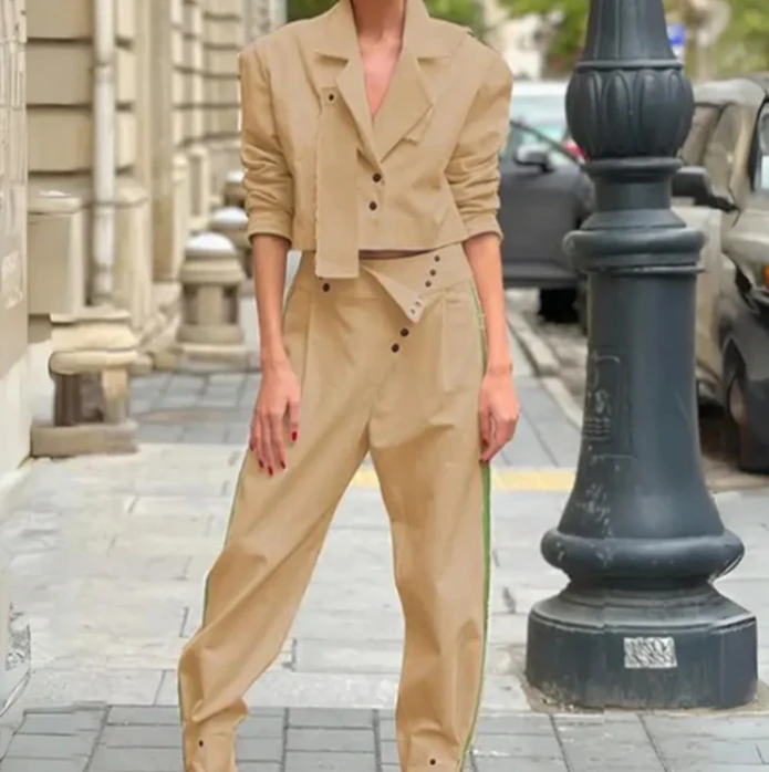 Women's Elegant Style Two Piece Set 2024 Spring/summer Latest Solid Color Fashion Flip Collar Short Suit Style Pants Daily Set