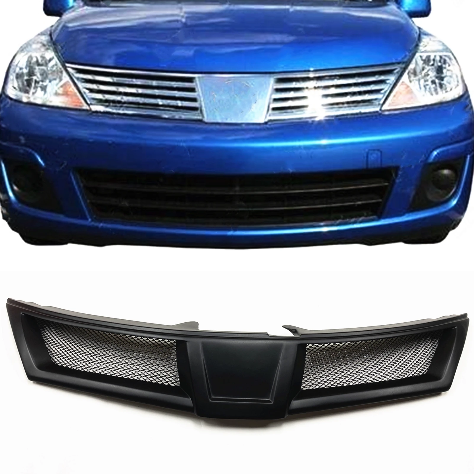 

Передняя решетка для Nissan Versa 2007, 2008, 2009, 2010, 2011, 2012, в виде сот, стекловолокно/углеродное волокно, верхний бампер, фотогриль