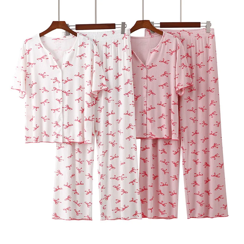 

Modal Pajama Set Woman Clothing 2 Pieces Set New Arrival Summer Short Sleeve Sleepwear Women's Lounge Wear Pyjama Homewear Suit