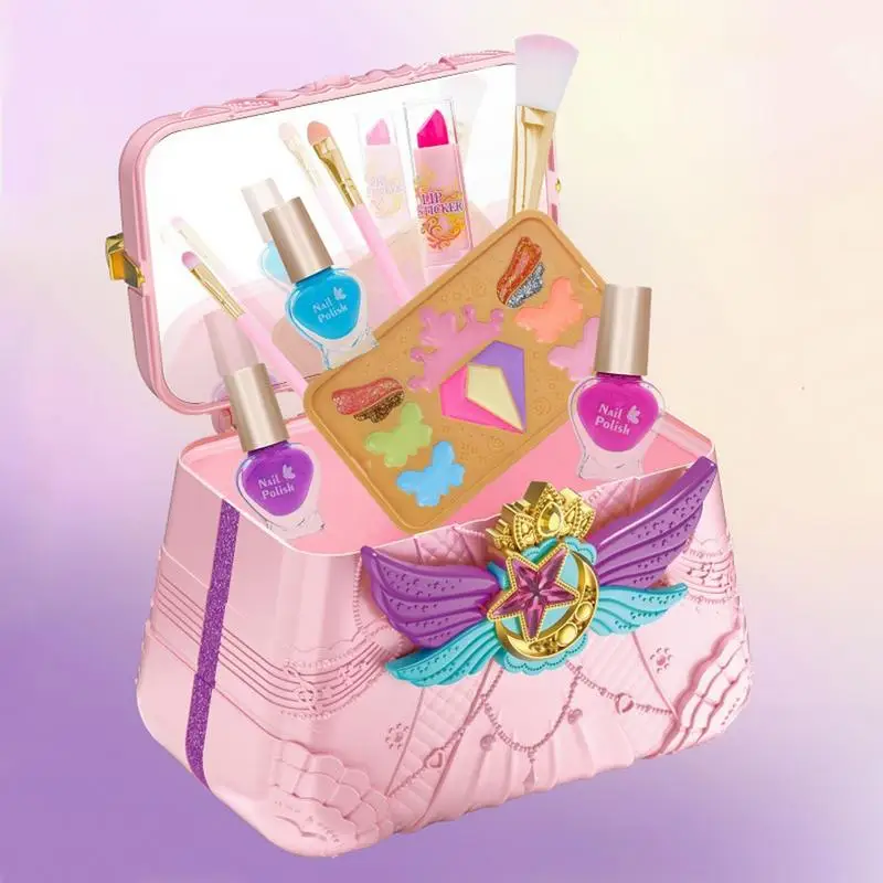 Kids Makeup Kit For Girl Princess Dress Up Kit Makeup Vanities Toys Pretend Cosmetic Kits Includes Storage Case For Little Girls