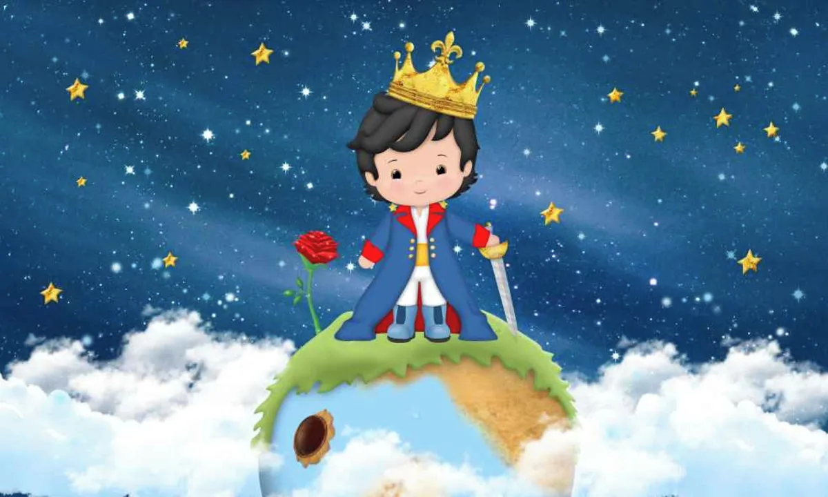 Little Prince Happy Birthday Baby Shower Background Blue Curtains Golden Crown Boy Circumcision Custom Photography Poster