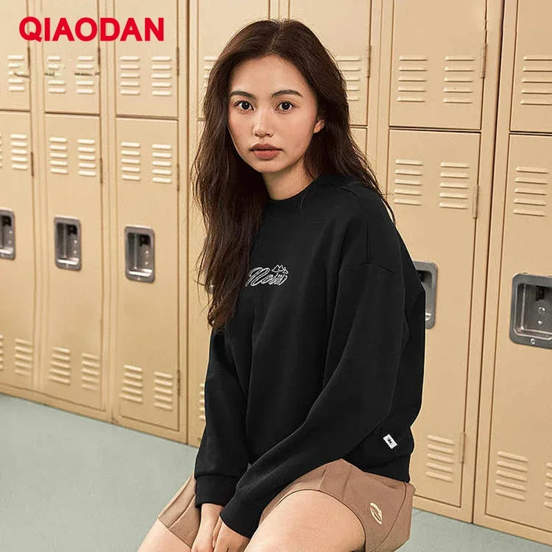 

QIAODAN Women's Knitted Sweatshirt 2024 Autumn Loose Comfortable Breathable Round Neck Long Sleeve Top For Female XWD32241937