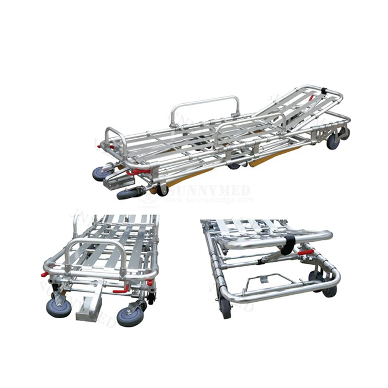 SY-K012 High Quality Medical Folding Adjustable Trolley Ambulance Stretcher with Aluminum Alloy Trolley for Ambulance Rescue