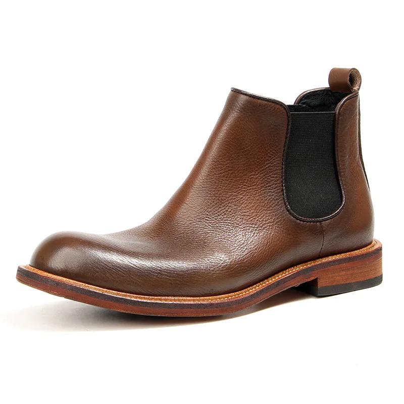 

Classic Men's High End Slip On Chelsea Boots Retro Top Layer Cowhide Businessman Formal Dress Suit Leather Shoes Office