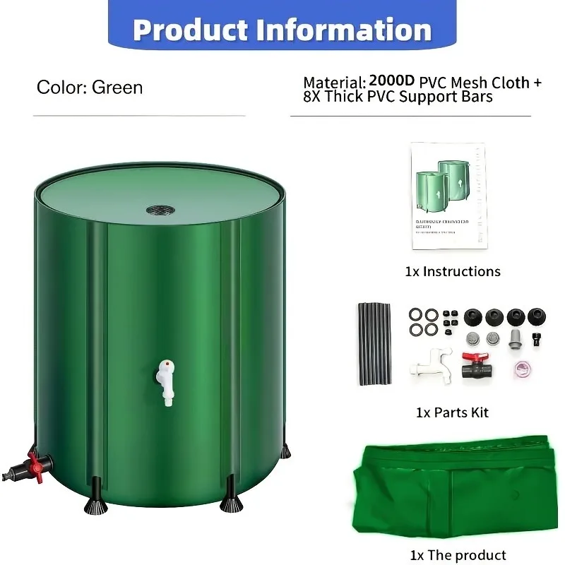 250L Large Capacity Foldable Water Storage Tank with Faucet Garden Rainwater Collection Bucket for Gardening Lawn Care Car Wash