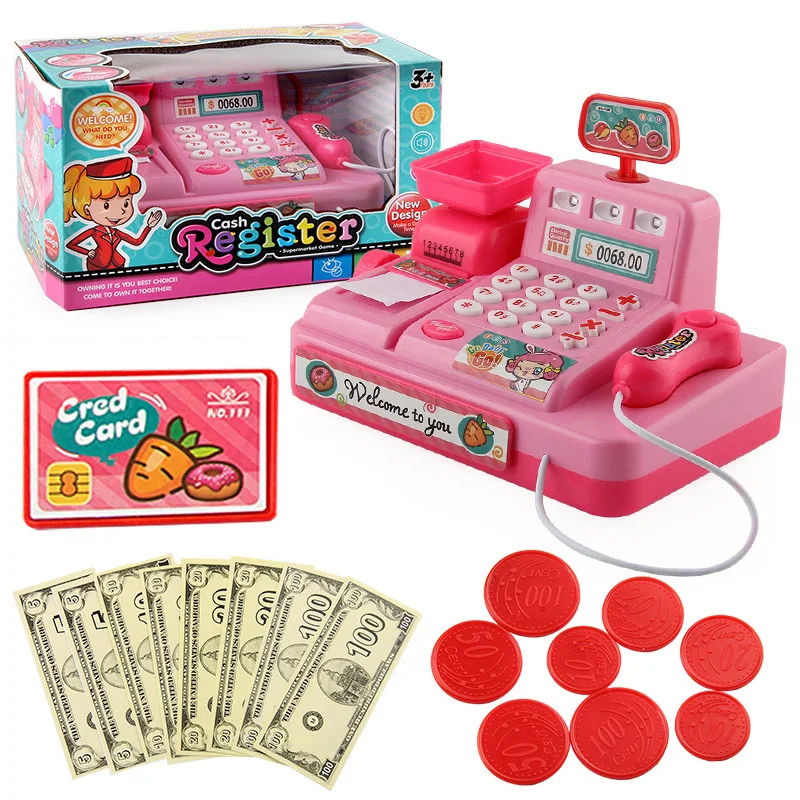 Simulation Supermarket Cash Register Game Toy Electronic Pretend Play House Toys Lighting And Sound Vending Counter Shopping Car