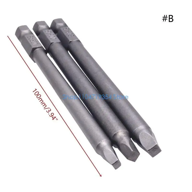 0XLD 3 Pcs 1/4 Inches Shank Long Square for Head Screwdriver Bits Set Power Tools Fitting for Electric Screwdriv