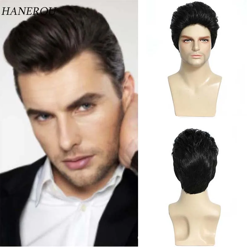 

Short Wigs Men Straight Synthetic Hair Black Male Wig with Bangs Hairstyles Daily Use Businessman Short Haircuts