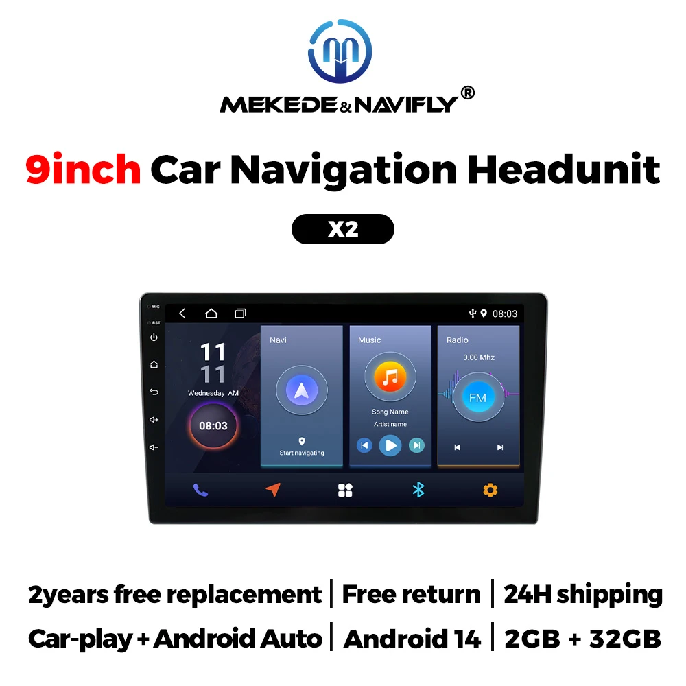 

9/10inch 2 Din Stereo Radio Android 14 Wireless CarPlay Auto Universal Multimedia Navigation Player GPS BT WiFi USB FM Car Radio