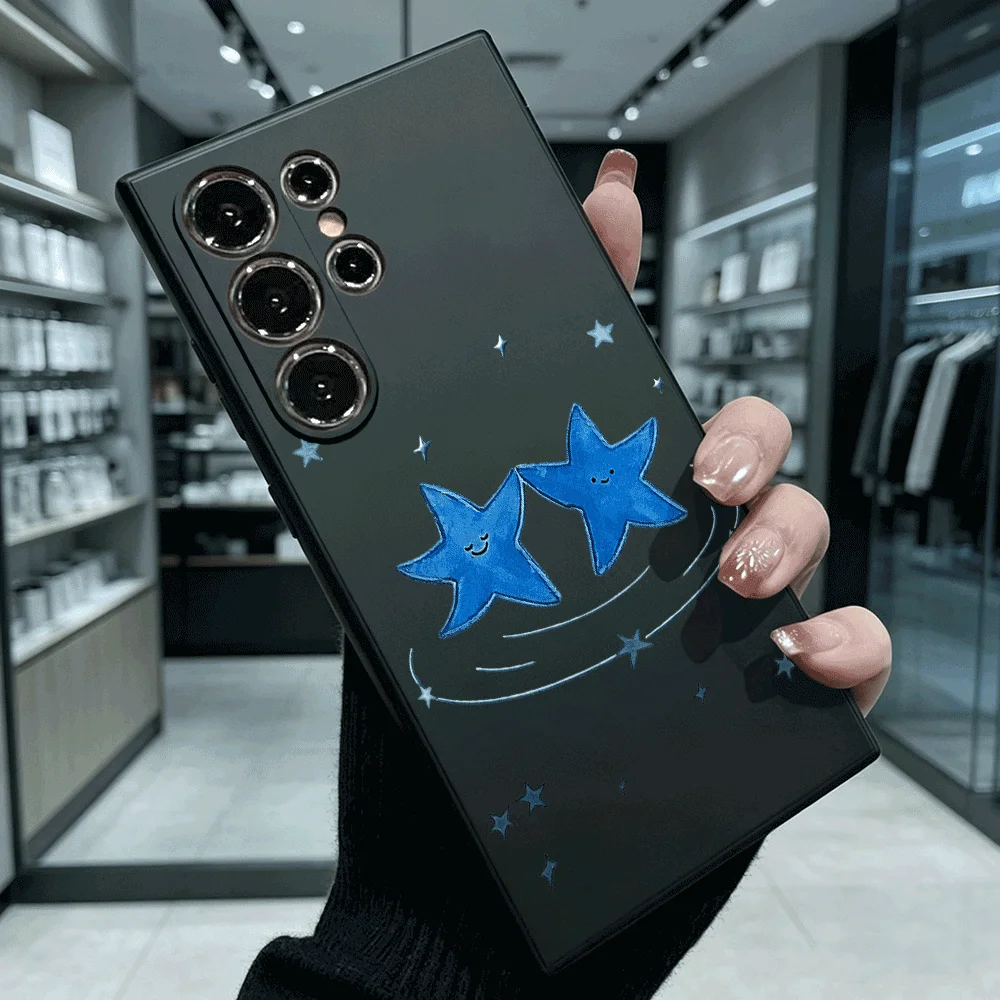Cute Blue Stars Couple Phone Case For Samsung S26 S25 S24 S23 S22 Ultra FE A17 A27 A57 Shockproof Back Cover