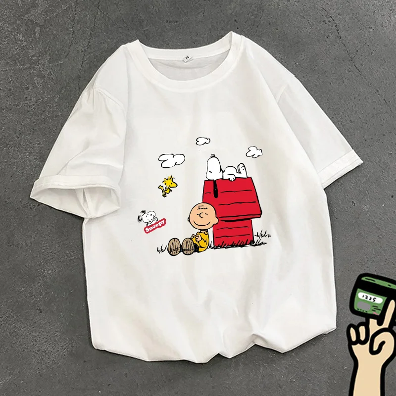 Snoopys Adult T Shirt White Anime Figures Merch Women Man Basics Clothes Short Sleeve Summer Fashion Female Top Streetwear Gift