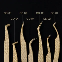 Golden Stainless Steel Eyelash Tweezers for Extension High Precision 1 Pcs Fiber Tip Tweezer for Volume Fans Professional Tools