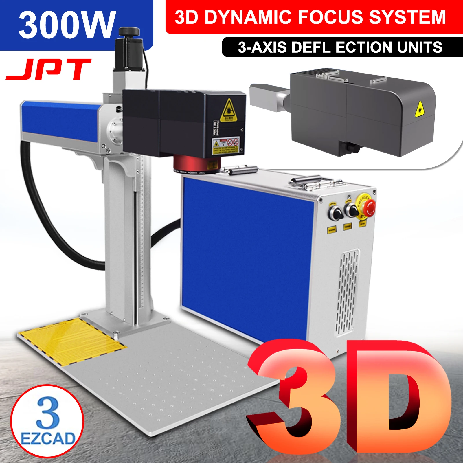 

3D Dynamic JPT Mopa Fiber Laser Marking Cutting Machine 3D Relief Deep Engraving Machine 3 Axis Laser Engraver for Metal