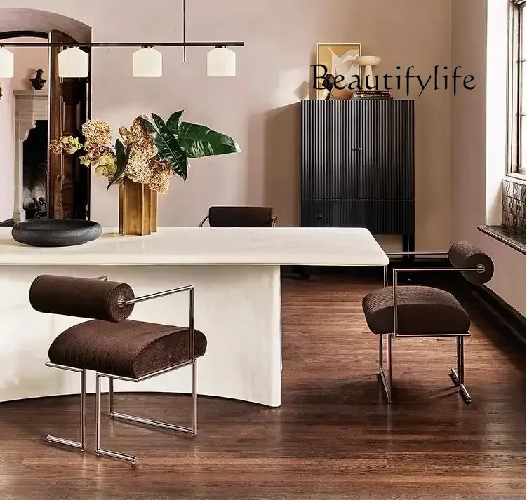 

1 Modern Simple Stainless Steel Retro Book Chair Creative Home Backrest Leisure Chair Middle Ancient Chair