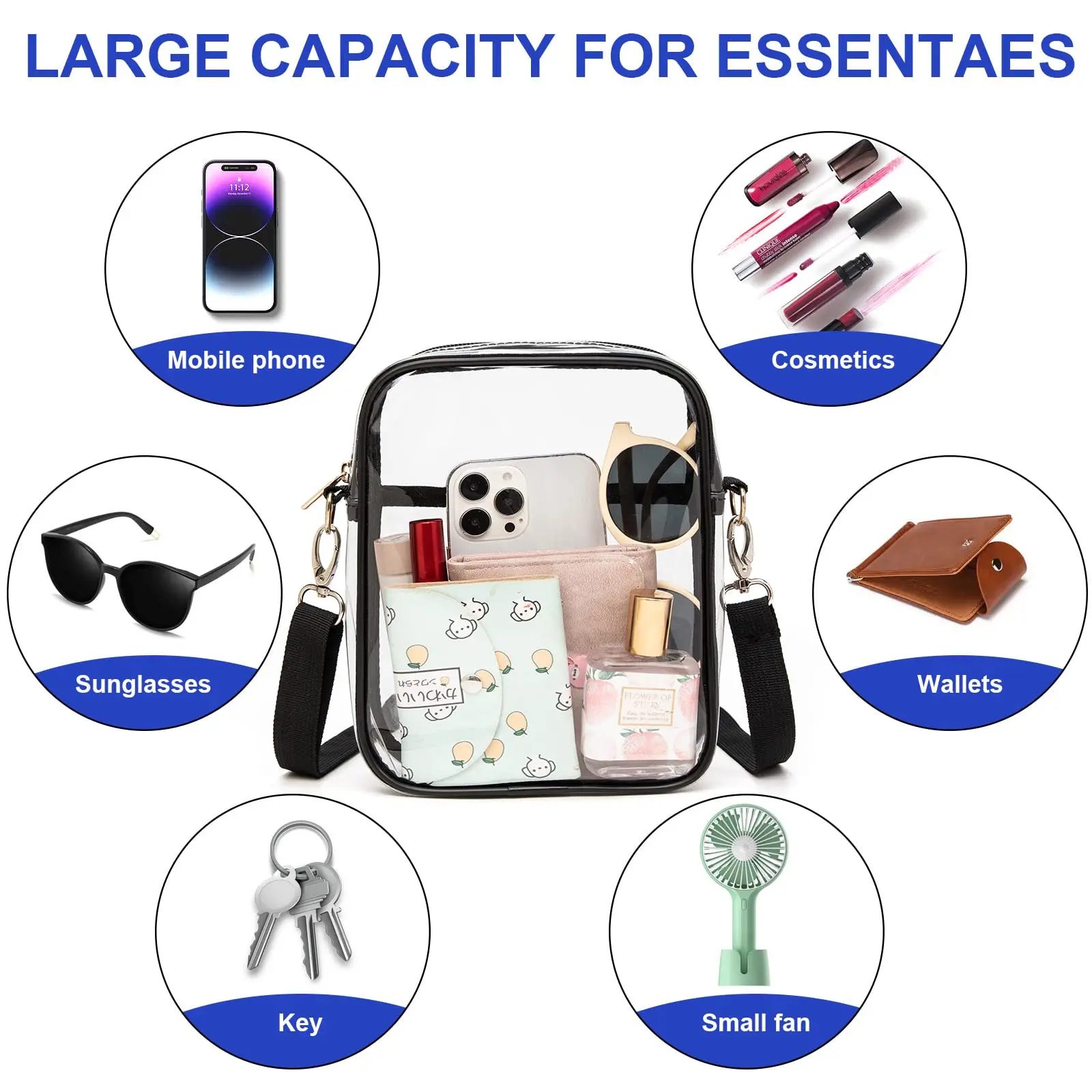 Transparent Shoulder Bag Clear Messenger Bag Purse Clear Messenger Bag Pocket  Approved for Women Clear CrossBody Bag