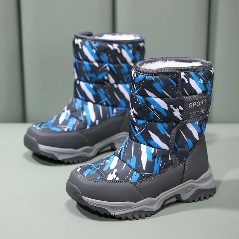 New Arrival Winter Children Shoes Plush Waterproof Fabric Non-Slip Boys Girls Rubber Sole Snow Boots Fashion Warm Outdoor Boots.