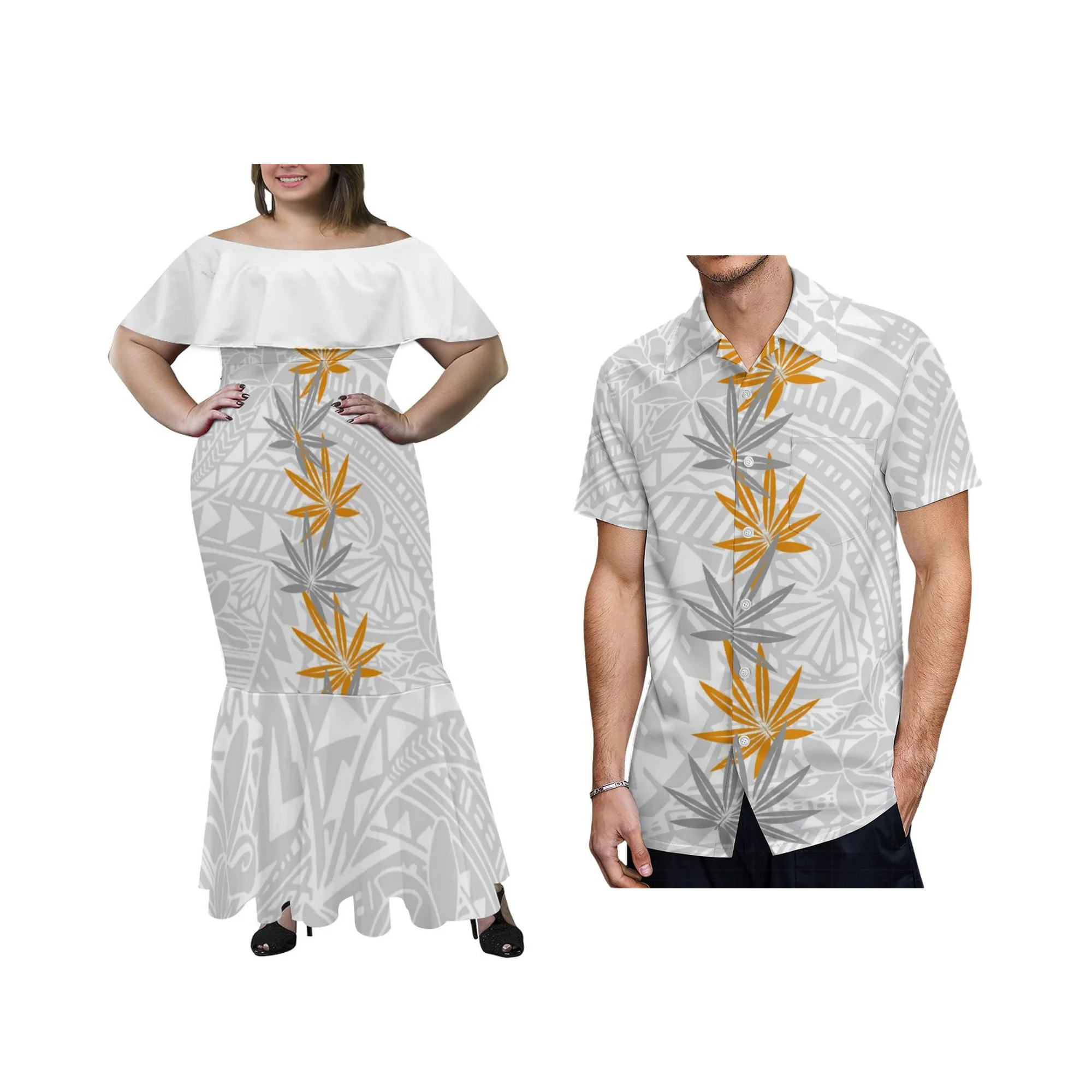 Mermaid dressCustom Pattern 8XL Women Long Dress Polynesian Hawaiian Tribal mother day White Print Lady Party Mermaid Dress
