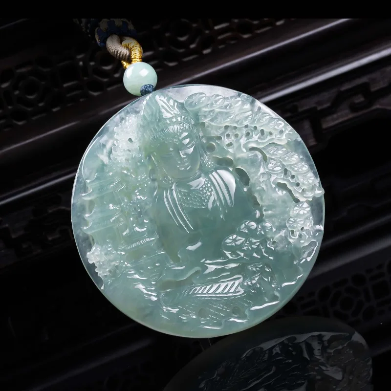 Natural A-grade jadeite Buddha view three-dimensional hollowed out exquisite jade old high ice jade pendant Light luxury