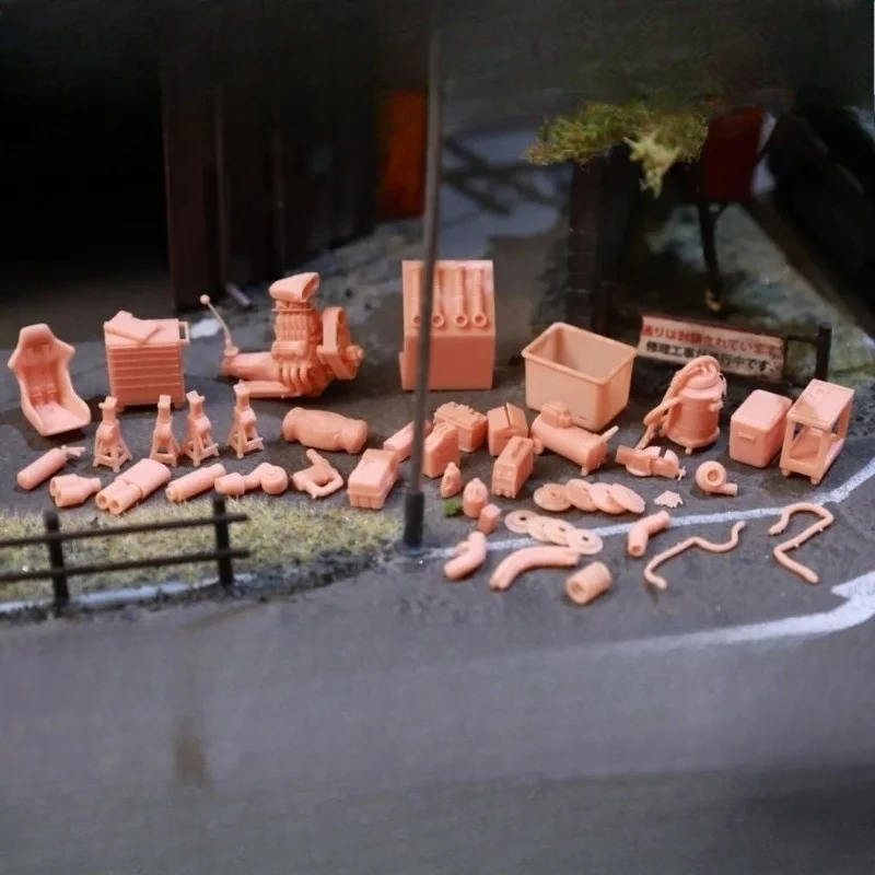 1 64 Miniature Car Repair Workshop Scene Model Collection Pack White Mold Desktop Display