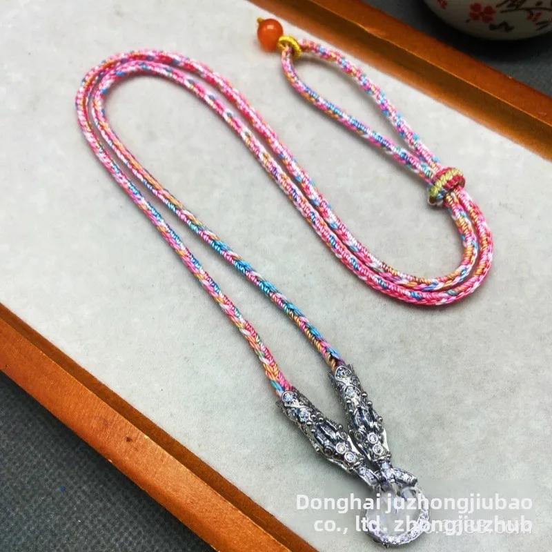 Chinese Traditional Lucky Good Fortune Blessing Dragon Head Braided Necklace Rope For Buddha Amulet Thangka Pendant Adjustable
