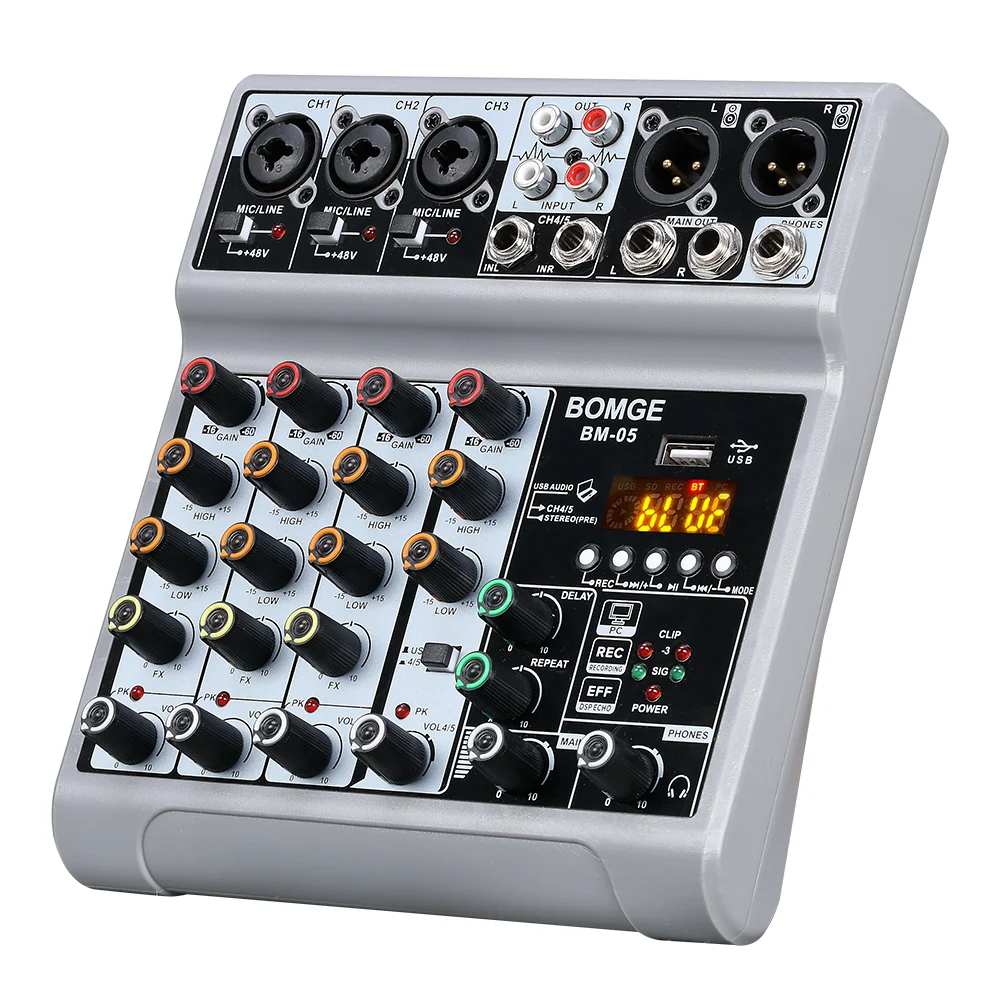 Mixer BM-05 Dj Mixing Console Met Bluetooth 48V Phantom Power Monitor Karaoke Systeem Usb Mixer Audio