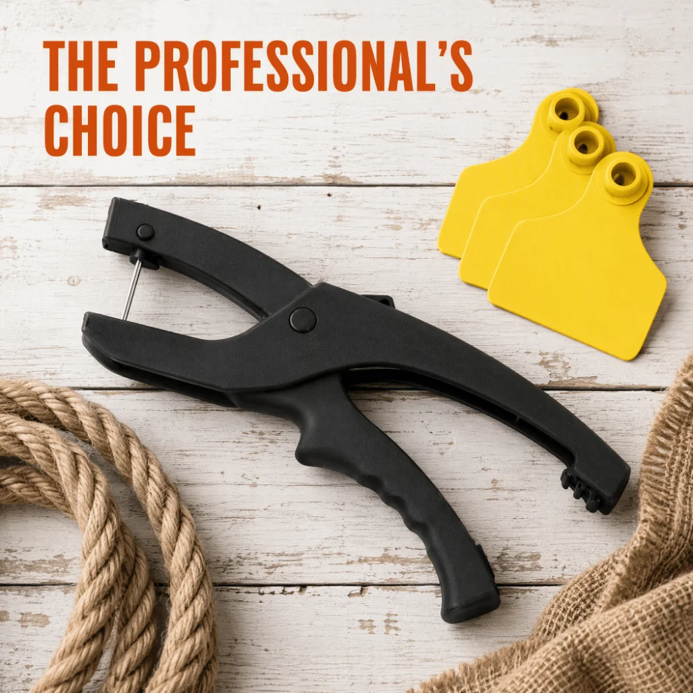 Black Ear Tag Applicator Plier Lightweight Plastic Livestock Ear Tagger Iron Textured Hand Grip Ear Tag Puncher Farm Grouping